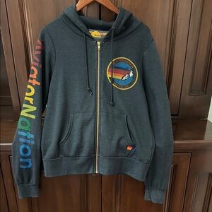 Aviator Nation Zip Hoodie - Black with Rainbow Logo